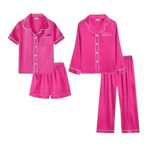 NWT-GIRLS PINK 4 PIECE PAJAMA SET-SIZE 150 U.S. SIZE 11/12